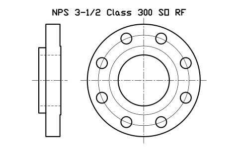 NPS 3-1/2 Class 300 SO RF sembolünün önizlemesi, blok FLG_B165_SO_300_3.5