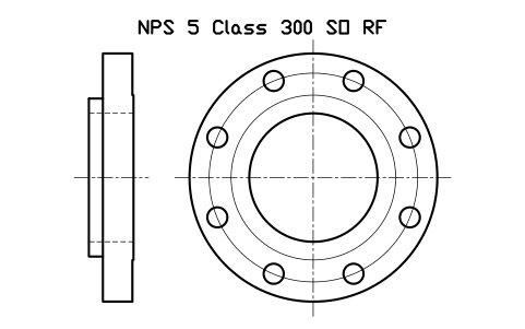 NPS 5 Class 300 SO RF sembolünün önizlemesi, blok FLG_B165_SO_300_5