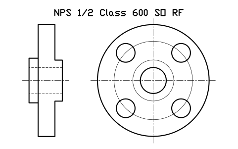 NPS 1/2 Class 600 SO RF sembolünün önizlemesi, blok FLG_B165_SO_600_0.5