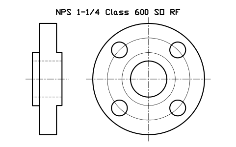 NPS 1-1/4 Class 600 SO RF sembolünün önizlemesi, blok FLG_B165_SO_600_1.25