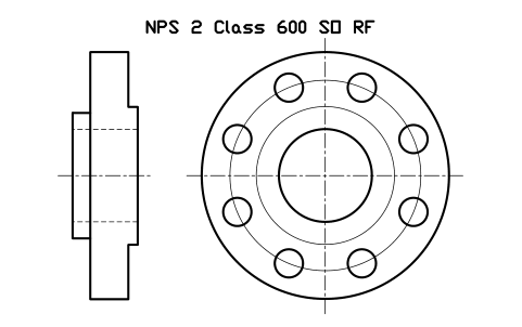 NPS 2 Class 600 SO RF sembolünün önizlemesi, blok FLG_B165_SO_600_2