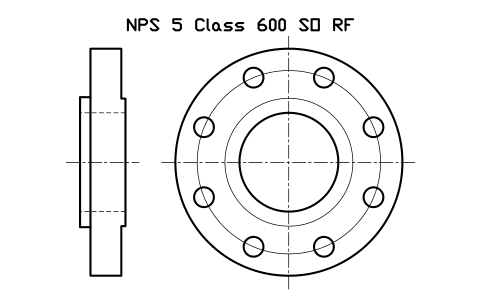 NPS 5 Class 600 SO RF sembolünün önizlemesi, blok FLG_B165_SO_600_5