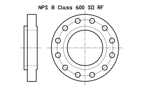 NPS 8 Class 600 SO RF sembolünün önizlemesi, blok FLG_B165_SO_600_8