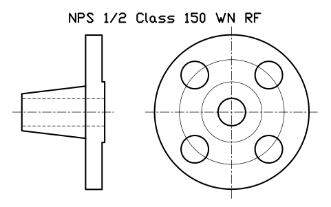 NPS 1/2 Class 150 WN RF sembolünün önizlemesi, blok FLG_B165_WN_150_0.5
