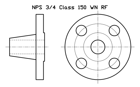 NPS 3/4 Class 150 WN RF sembolünün önizlemesi, blok FLG_B165_WN_150_0.75