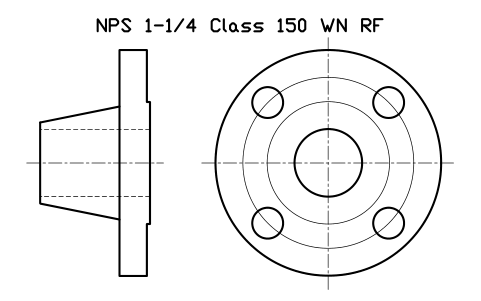 NPS 1-1/4 Class 150 WN RF sembolünün önizlemesi, blok FLG_B165_WN_150_1.25