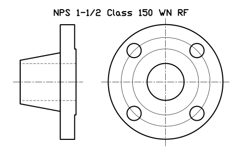 NPS 1-1/2 Class 150 WN RF sembolünün önizlemesi, blok FLG_B165_WN_150_1.5