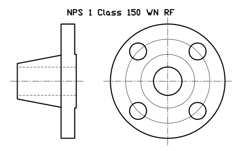 NPS 1 Class 150 WN RF sembolünün önizlemesi, blok FLG_B165_WN_150_1