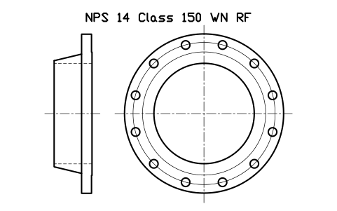NPS 14 Class 150 WN RF sembolünün önizlemesi, blok FLG_B165_WN_150_14