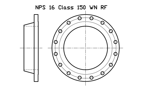 NPS 16 Class 150 WN RF sembolünün önizlemesi, blok FLG_B165_WN_150_16