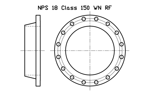 NPS 18 Class 150 WN RF sembolünün önizlemesi, blok FLG_B165_WN_150_18
