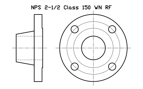 NPS 2-1/2 Class 150 WN RF sembolünün önizlemesi, blok FLG_B165_WN_150_2.5