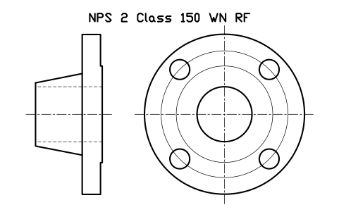 NPS 2 Class 150 WN RF sembolünün önizlemesi, blok FLG_B165_WN_150_2