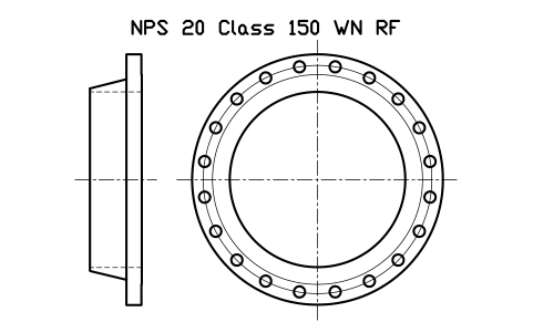 NPS 20 Class 150 WN RF sembolünün önizlemesi, blok FLG_B165_WN_150_20