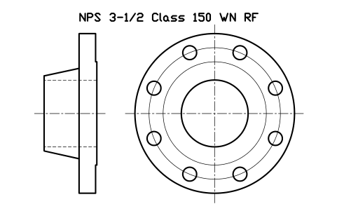 NPS 3-1/2 Class 150 WN RF sembolünün önizlemesi, blok FLG_B165_WN_150_3.5