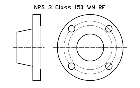 NPS 3 Class 150 WN RF sembolünün önizlemesi, blok FLG_B165_WN_150_3