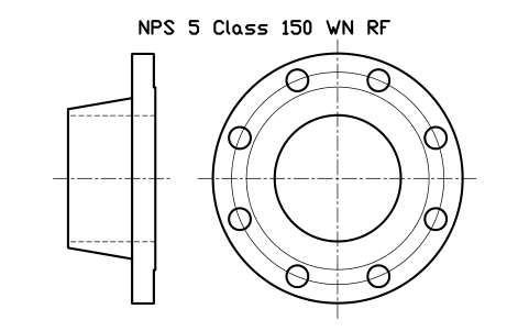 NPS 5 Class 150 WN RF sembolünün önizlemesi, blok FLG_B165_WN_150_5