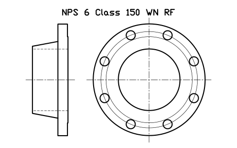 NPS 6 Class 150 WN RF sembolünün önizlemesi, blok FLG_B165_WN_150_6