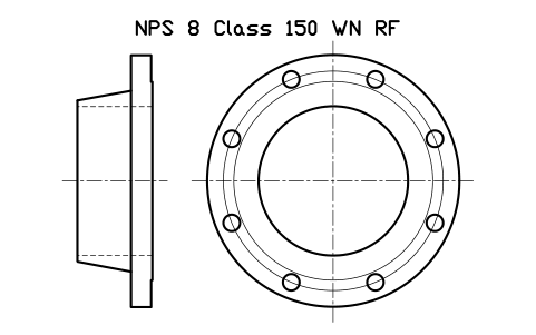 NPS 8 Class 150 WN RF sembolünün önizlemesi, blok FLG_B165_WN_150_8