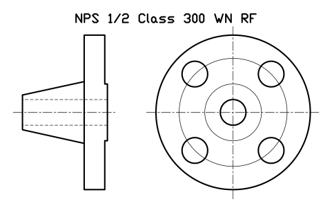NPS 1/2 Class 300 WN RF sembolünün önizlemesi, blok FLG_B165_WN_300_0.5