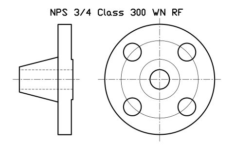 NPS 3/4 Class 300 WN RF sembolünün önizlemesi, blok FLG_B165_WN_300_0.75