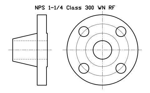NPS 1-1/4 Class 300 WN RF sembolünün önizlemesi, blok FLG_B165_WN_300_1.25