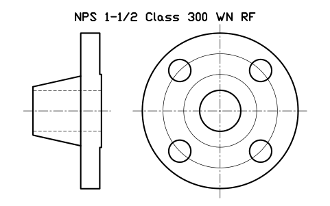NPS 1-1/2 Class 300 WN RF sembolünün önizlemesi, blok FLG_B165_WN_300_1.5