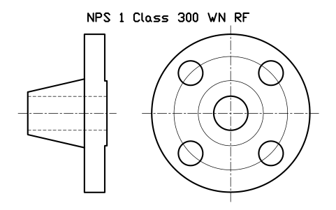 NPS 1 Class 300 WN RF sembolünün önizlemesi, blok FLG_B165_WN_300_1