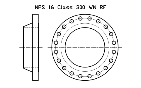 NPS 16 Class 300 WN RF sembolünün önizlemesi, blok FLG_B165_WN_300_16
