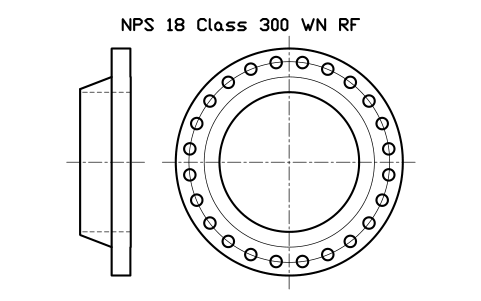 NPS 18 Class 300 WN RF sembolünün önizlemesi, blok FLG_B165_WN_300_18