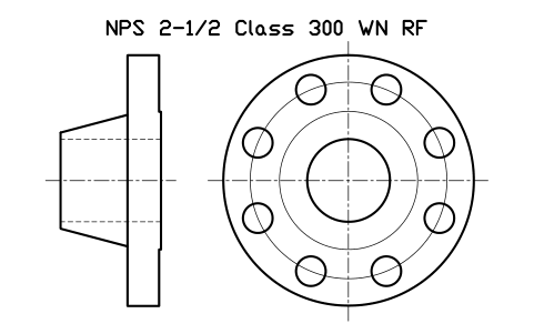 NPS 2-1/2 Class 300 WN RF sembolünün önizlemesi, blok FLG_B165_WN_300_2.5
