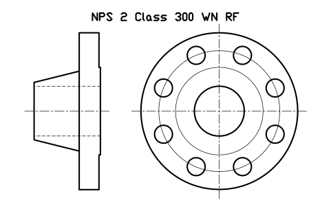 NPS 2 Class 300 WN RF sembolünün önizlemesi, blok FLG_B165_WN_300_2
