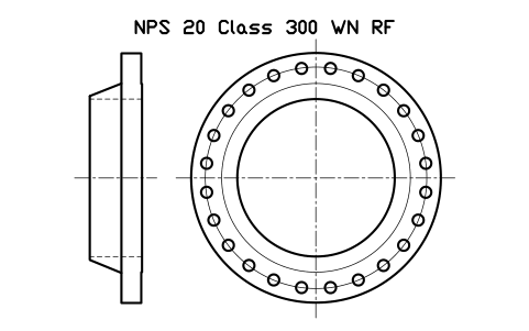 NPS 20 Class 300 WN RF sembolünün önizlemesi, blok FLG_B165_WN_300_20