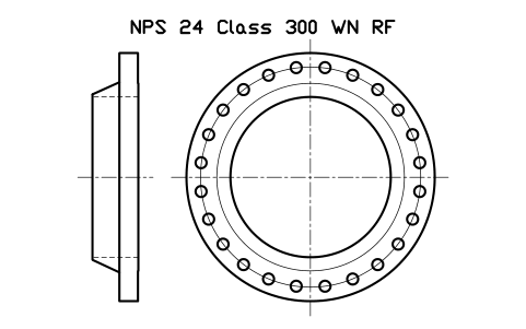 NPS 24 Class 300 WN RF sembolünün önizlemesi, blok FLG_B165_WN_300_24