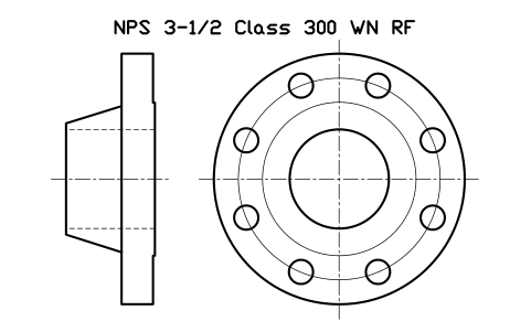 NPS 3-1/2 Class 300 WN RF sembolünün önizlemesi, blok FLG_B165_WN_300_3.5