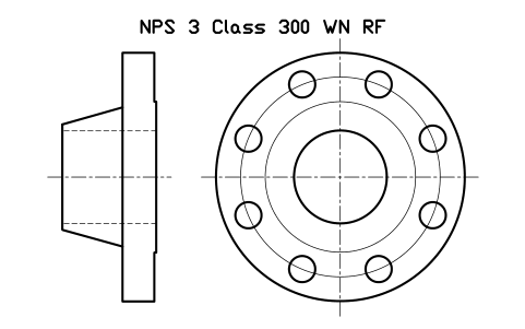 NPS 3 Class 300 WN RF sembolünün önizlemesi, blok FLG_B165_WN_300_3