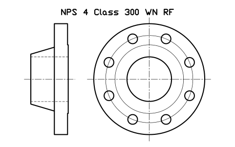 NPS 4 Class 300 WN RF sembolünün önizlemesi, blok FLG_B165_WN_300_4