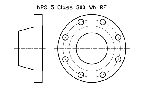 NPS 5 Class 300 WN RF sembolünün önizlemesi, blok FLG_B165_WN_300_5