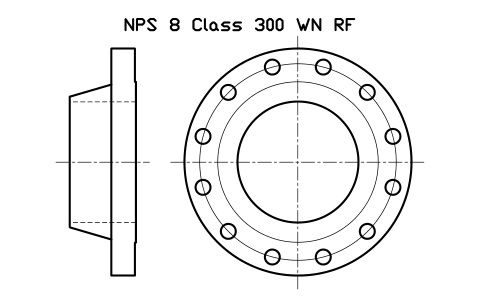 NPS 8 Class 300 WN RF sembolünün önizlemesi, blok FLG_B165_WN_300_8