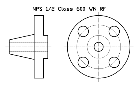 NPS 1/2 Class 600 WN RF sembolünün önizlemesi, blok FLG_B165_WN_600_0.5