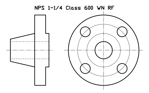NPS 1-1/4 Class 600 WN RF sembolünün önizlemesi, blok FLG_B165_WN_600_1.25