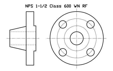 NPS 1-1/2 Class 600 WN RF sembolünün önizlemesi, blok FLG_B165_WN_600_1.5
