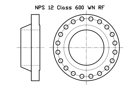 NPS 12 Class 600 WN RF sembolünün önizlemesi, blok FLG_B165_WN_600_12