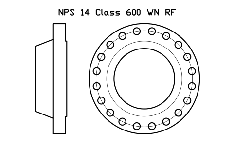 NPS 14 Class 600 WN RF sembolünün önizlemesi, blok FLG_B165_WN_600_14