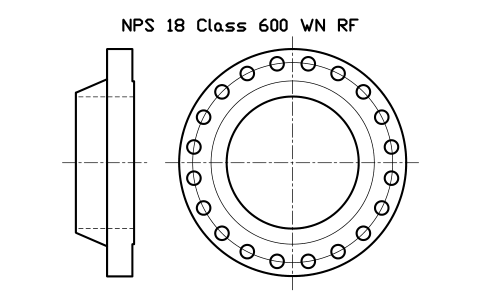 NPS 18 Class 600 WN RF sembolünün önizlemesi, blok FLG_B165_WN_600_18