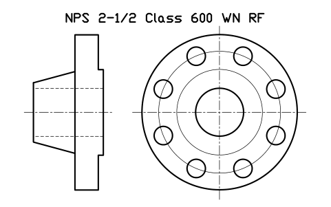 NPS 2-1/2 Class 600 WN RF sembolünün önizlemesi, blok FLG_B165_WN_600_2.5
