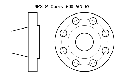 NPS 2 Class 600 WN RF sembolünün önizlemesi, blok FLG_B165_WN_600_2