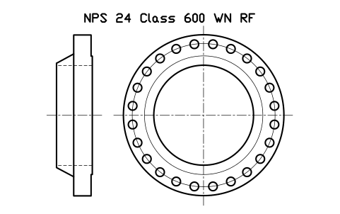 NPS 24 Class 600 WN RF sembolünün önizlemesi, blok FLG_B165_WN_600_24