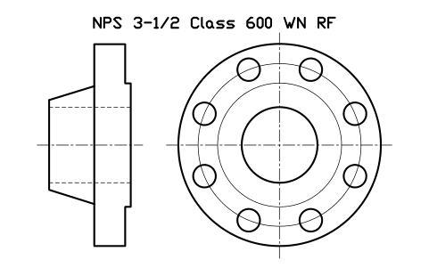 NPS 3-1/2 Class 600 WN RF sembolünün önizlemesi, blok FLG_B165_WN_600_3.5
