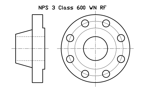 NPS 3 Class 600 WN RF sembolünün önizlemesi, blok FLG_B165_WN_600_3